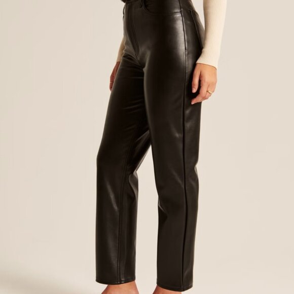 Abercrombie & Fitch Curve Love Vegan Leather Ankle Straight Pant, Size 30 - Picture 2 of 8